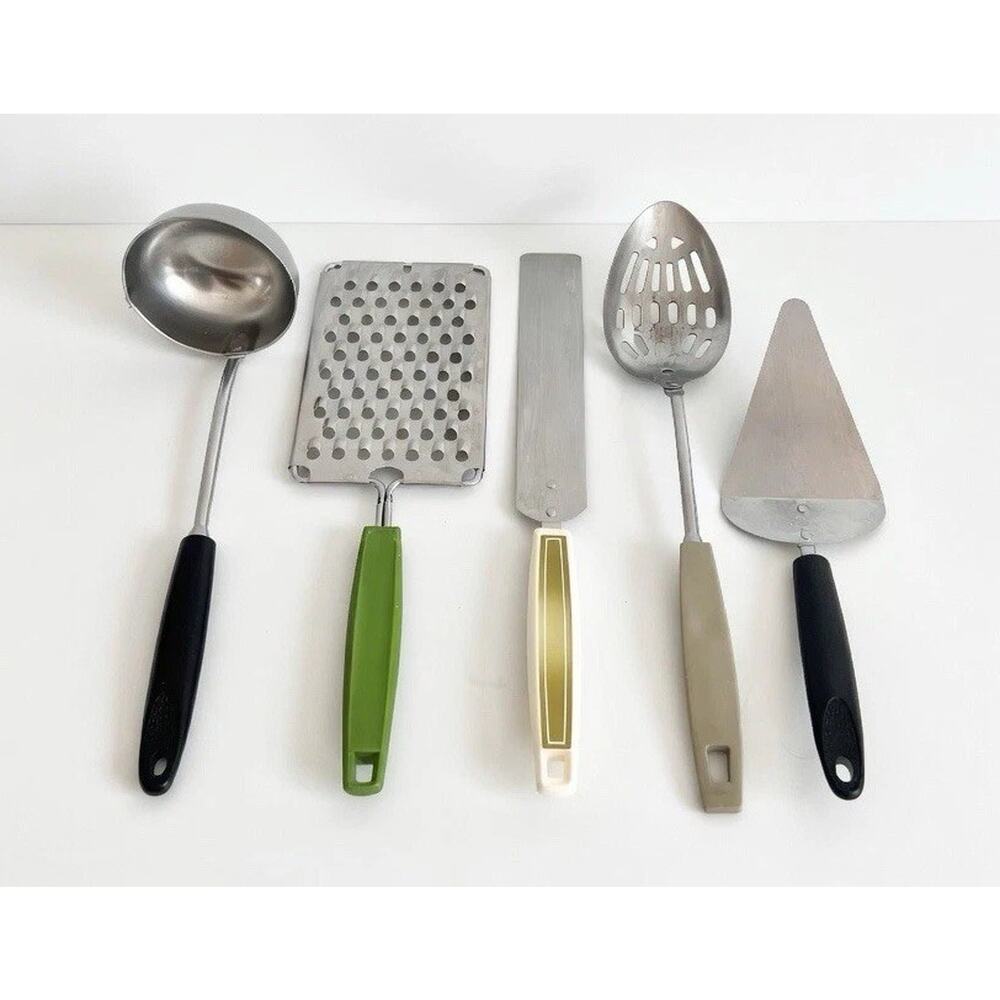 VTG 60s 70s Ekco Stainless Steel Kitchen Utensils 5 Pc Grater Spoon Spatula USA